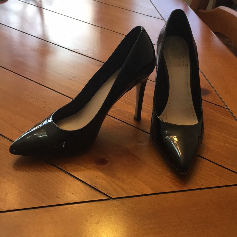 Black patent pointed Vince Camuto heels